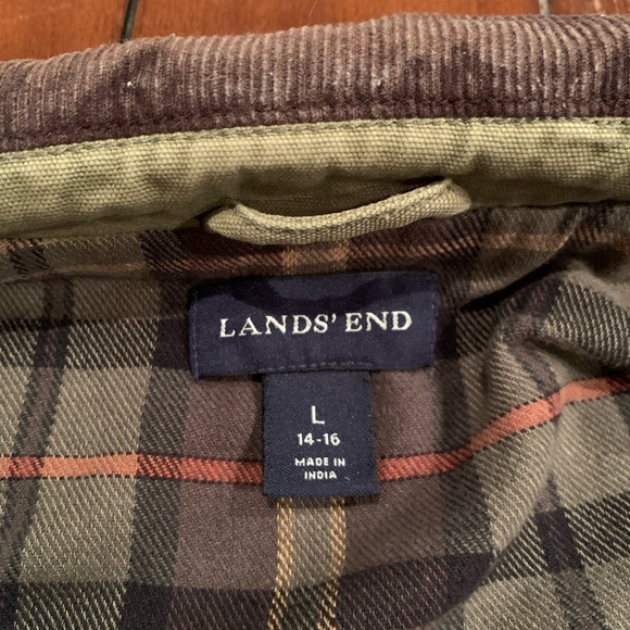 Lands’ End olive flannel-lined women’s barn jacket size L 14-16 🌳🌳🌳🌳🌳🌳⛰️⛰️⛰️⛰️⛰️ - Picture 7 of 12